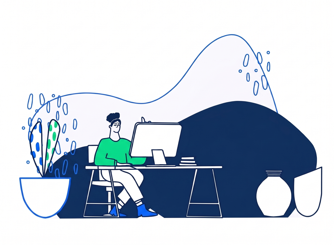 Illustration : une personne au travail, concentrée sur son ordinateur